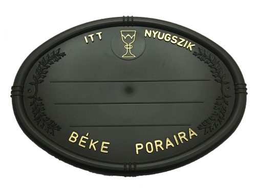 Fekete olvális sírtábla - kelyhes