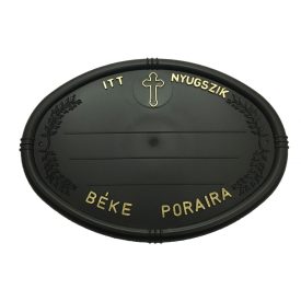 Fekete olvális sírtábla - keresztes