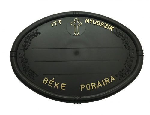 Fekete olvális sírtábla - keresztes