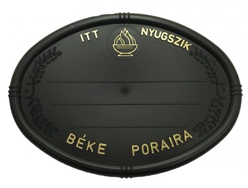 Fekete olvális sírtábla - lánggal