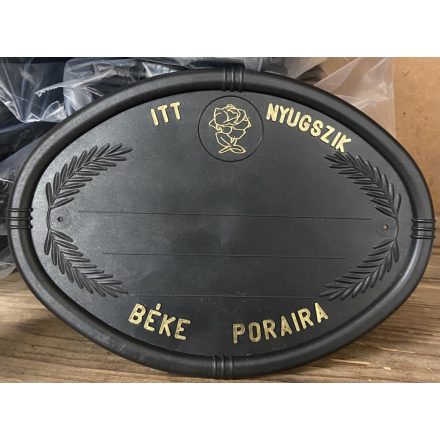 Fekete olvális sírtábla - rózsa