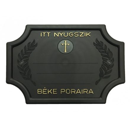 Fekete szögletes sírtábla - keresztes